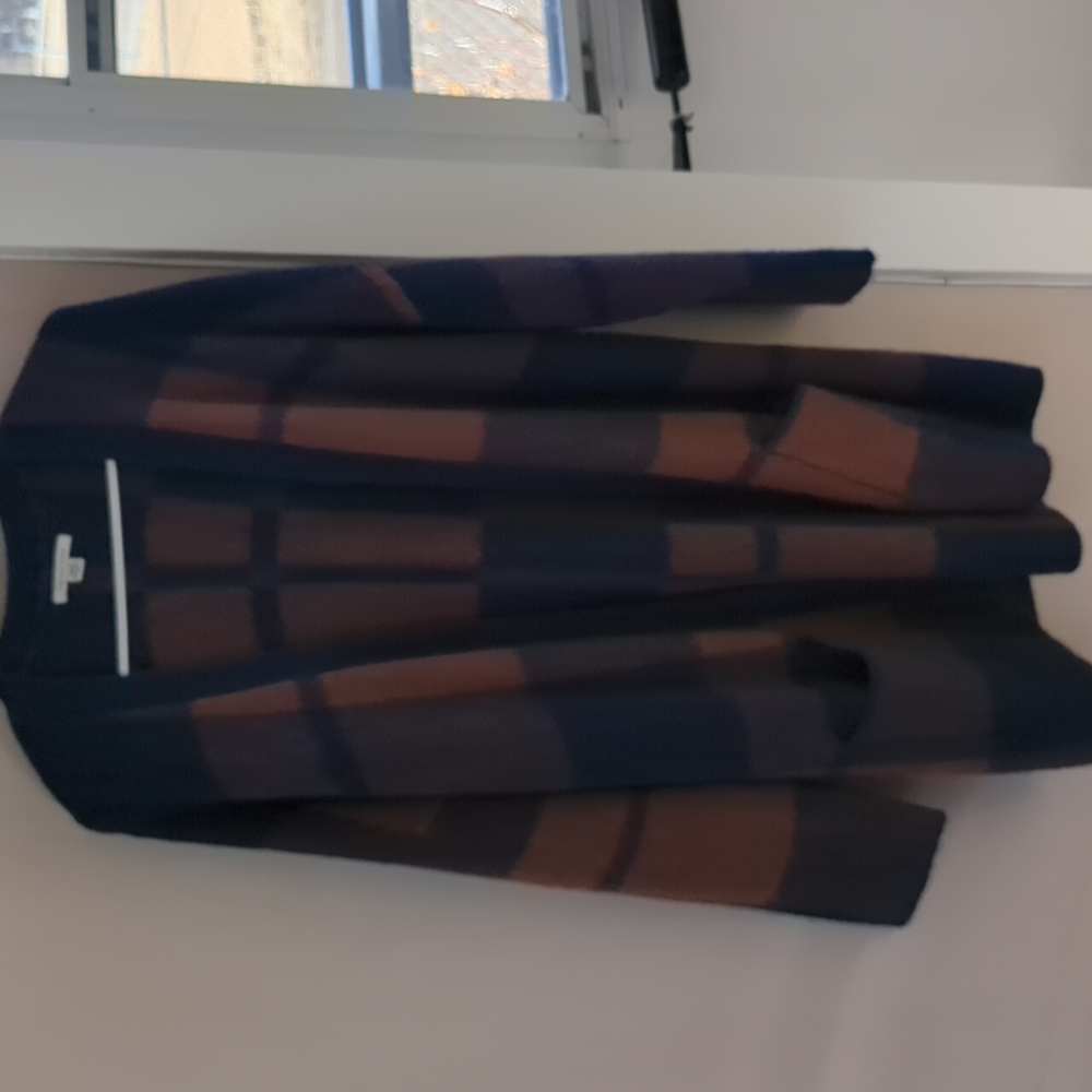 AE Blue and Orange Plaid Coatigan, Size M